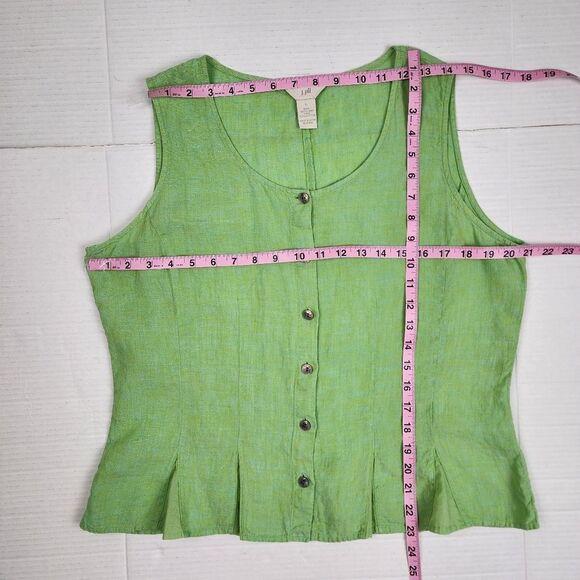 J.Jill Linen Top Blouse Lime Green Sleeveless Button-Up Shirt Pleated Size L - Picture 8 of 12
